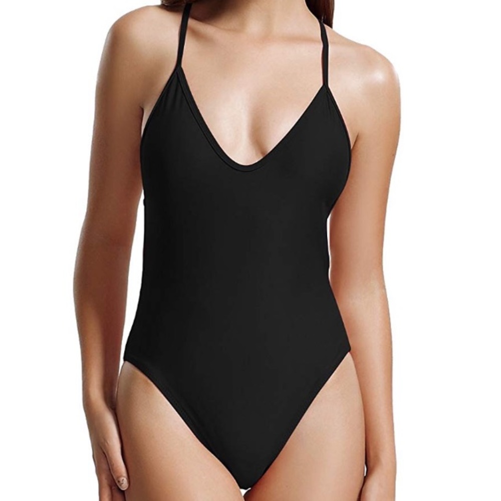Black one piece swim suit